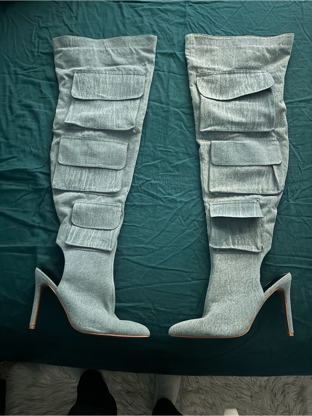 Women’s Cargo Jeans in Washed Teal - Unbranded - Picture 3 of 4
